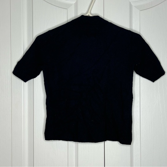 Halston black 100% extra fine Merino wool mock neck short sleeve sweater small - Picture 5 of 9